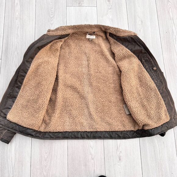 Sundance Men's Bomber Biker Jacket Brown Faux Fur Leather Trim Zip Front Size M - Picture 7 of 10